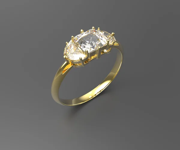 Anillo de bodas de oro con diamante. Ilustración 3D —  Fotos de Stock