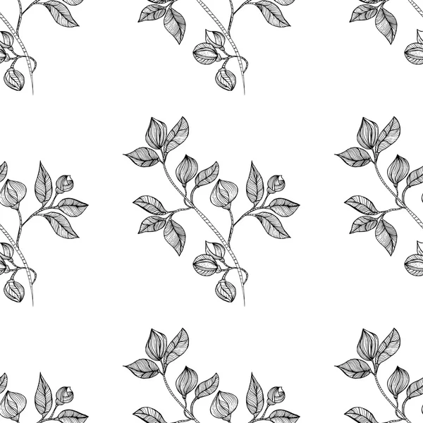 Floral oriental noir isolé fond sans couture — Image vectorielle