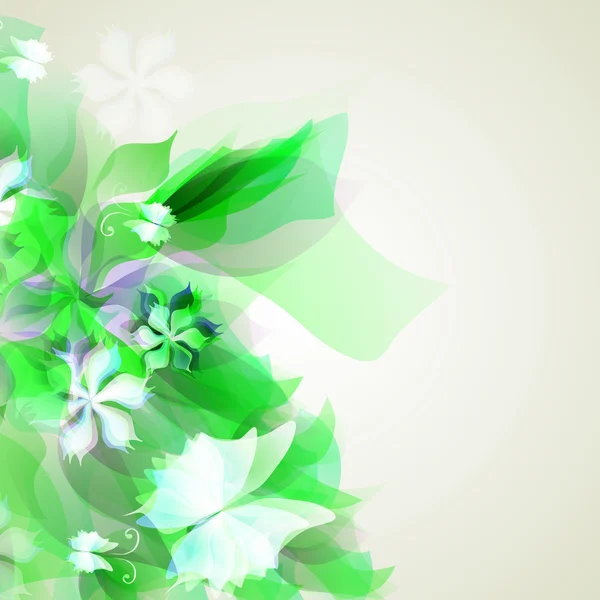 Fundo com luz verde flores abstratas — Vetor de Stock