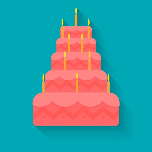 Cake for birthday in style flat — Stock Vector
