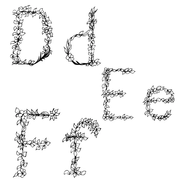 Alfabet in stijl van een schets de letters D, E, F — Stockvector