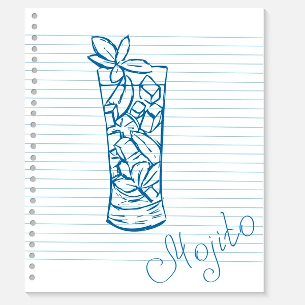 Skizze eines Mojito-Cocktails auf Notizblock — Stockvektor