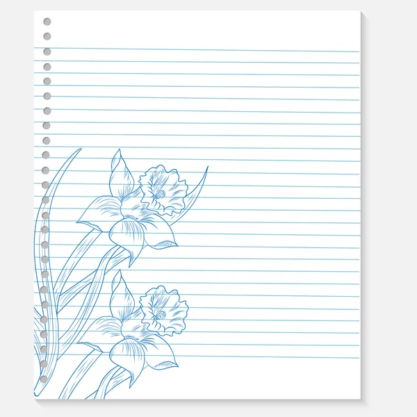 Esboço de flor em uma folha de caderno — Vetor de Stock