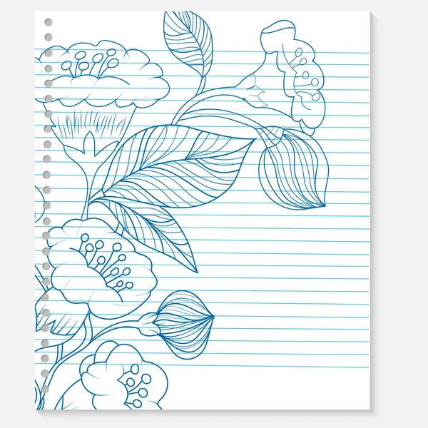 Sketch of flower on a notebook sheet — Stock Vector