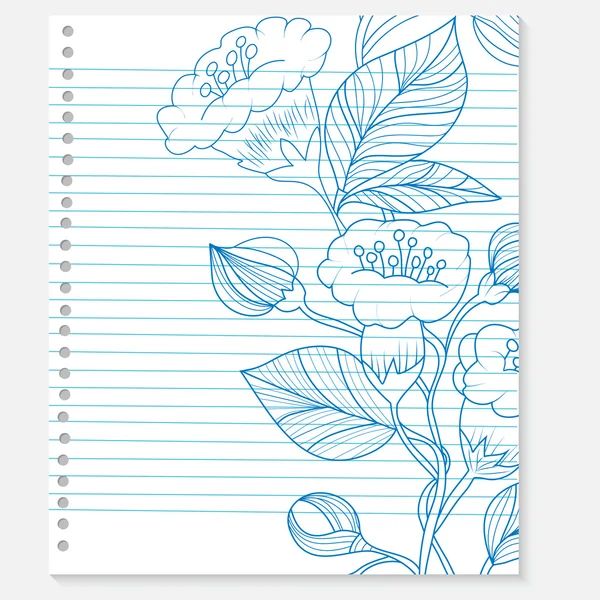 Skiss av en blomma på anteckningsboken blad — Stock vektor