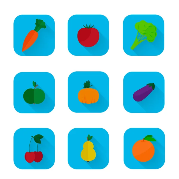 Set of flat icons - fruits and vegetables — Stock Vector