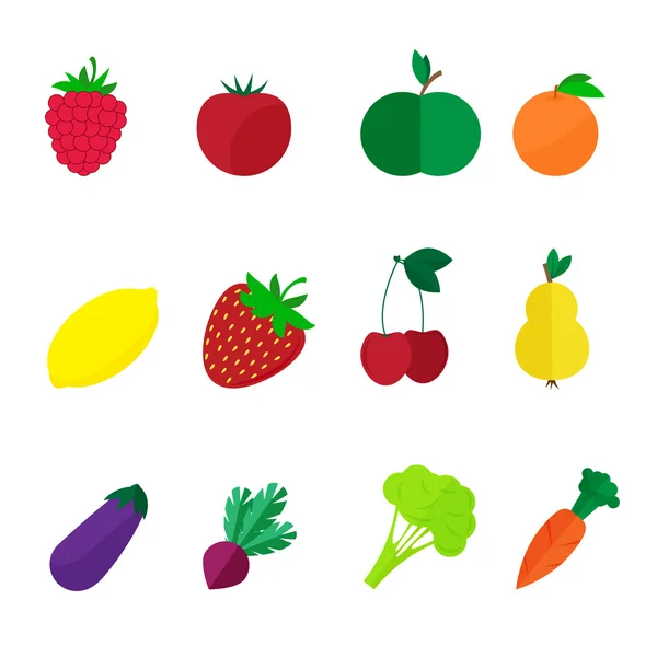 Frutas y hortalizas aisladas sobre fondo blanco — Vector de stock