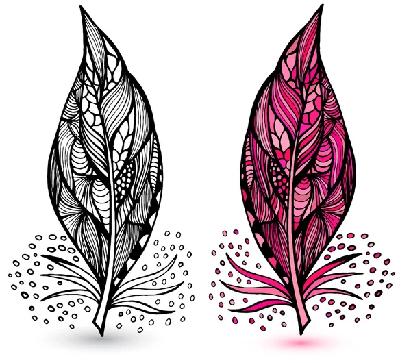 Plumas decorativas. Ilustración vectorial dibujada a mano — Vector de stock