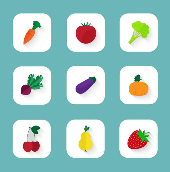 Set of flat icons - fruits and vegetables — Stock Vector