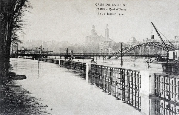 Gamla vykort över Paris översvämningarna i januari 1910 — Stockfoto