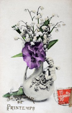 iyi şans tılsımı lily buket eski kartpostal