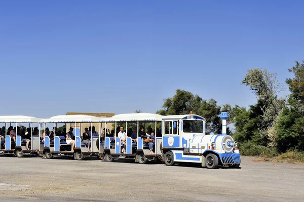 Trem turístico para visitar o negócio de sal de Aigues-Mortes — Fotografia de Stock