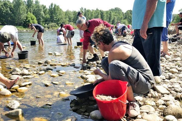 Buscadores de oro de todas las edades a orillas del río Gardon — Foto de Stock