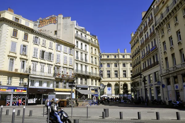 Facade of an old stone building on the old port of Marseille — Stock Photo, Image