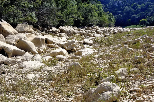 Het bed van de rivier de Gardon volledig droog — Stockfoto
