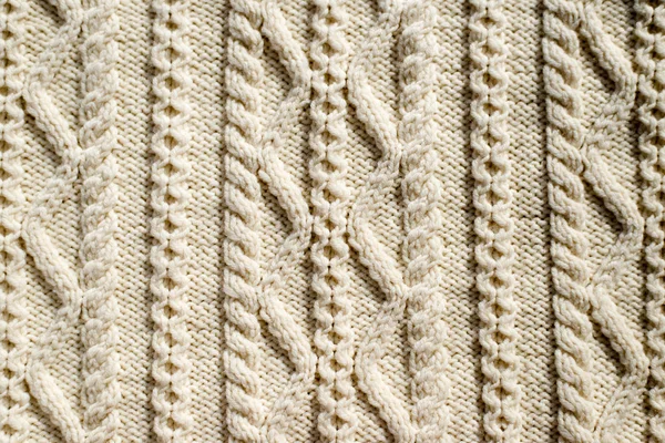 Schönes Detail der handgewebten Strickwolldesign Textur und Stricknadel. Stoff-Element weiß Kopierraum Hintergrund — Stockfoto