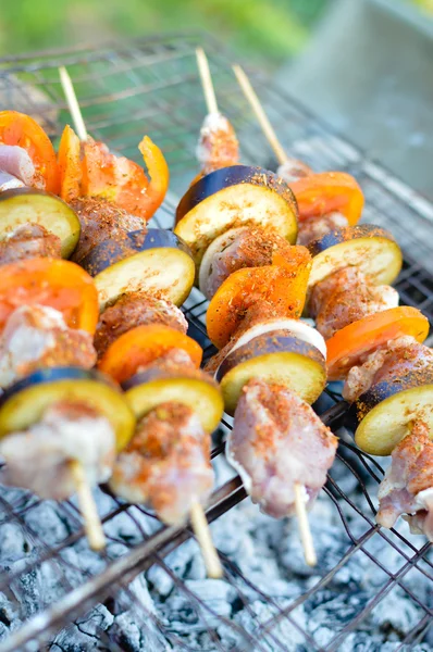 Grilled meat with tomato and aubergine — Stock Photo, Image