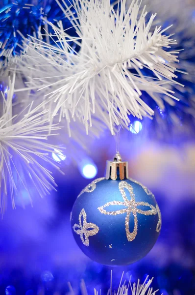 Christmas glass toy on faux pine tree — Stock Photo, Image