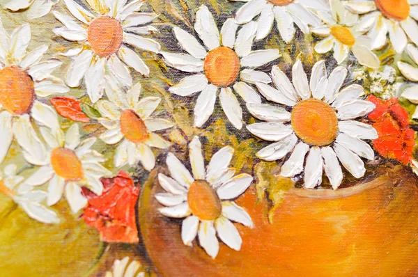 Daisy and poppy flowers oil painting