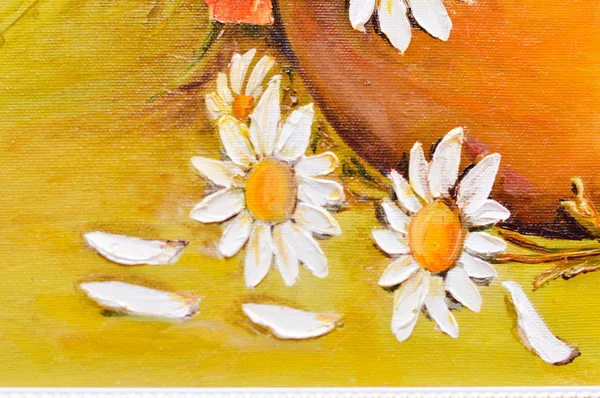 Daisy and poppy flowers oil painting — Stock Photo, Image