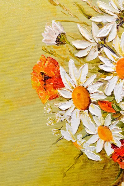 Daisy and poppy flowers oil painting — Stock Photo, Image