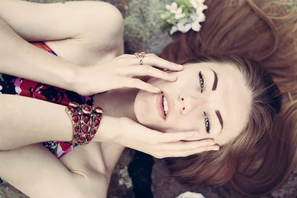 Blond woman sensually looking at camera — Stock Photo, Image