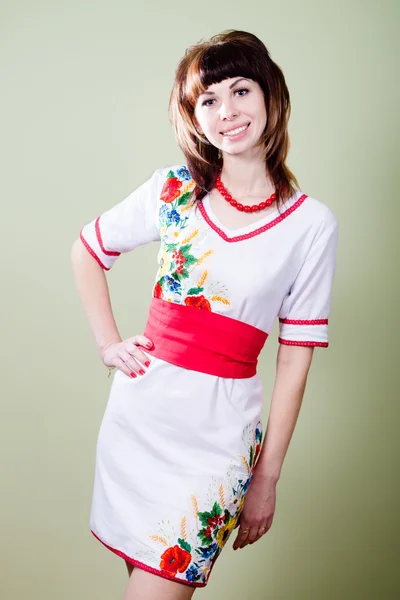 Woman in Ukrainian embroidered clothes — Stock Photo, Image