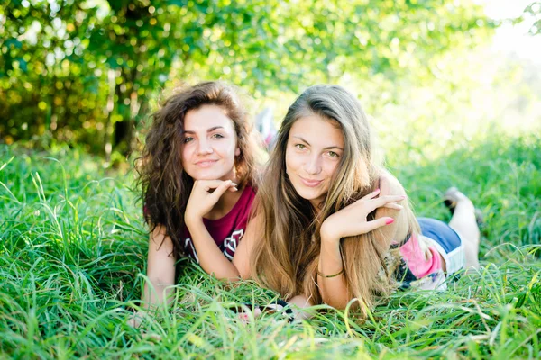 Chicas acostadas en la hierba —  Fotos de Stock