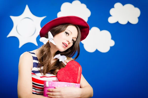 Girl with present boxes — Stock Photo, Image