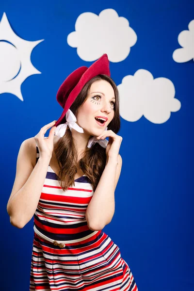 Woman with red hat — Stock Photo, Image