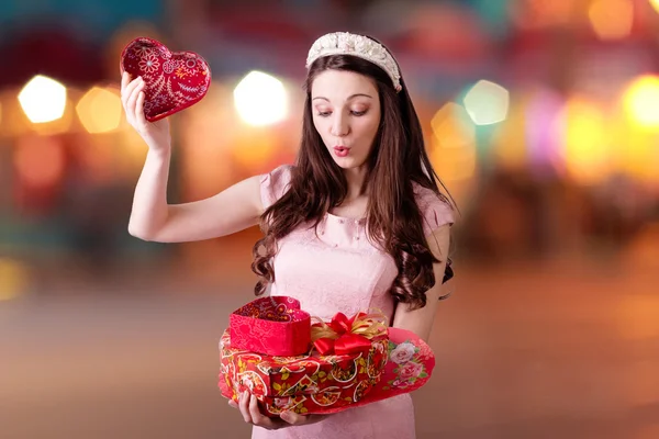 Woman with present boxes — Stock Photo, Image