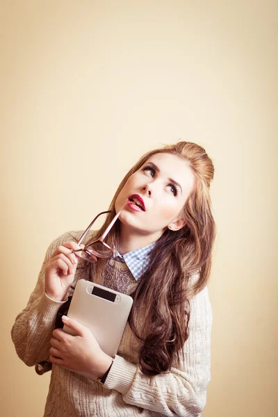 Lady holding tablet pc — Stock Photo, Image