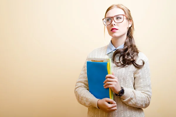 Dama en gafas con libros — Foto de Stock