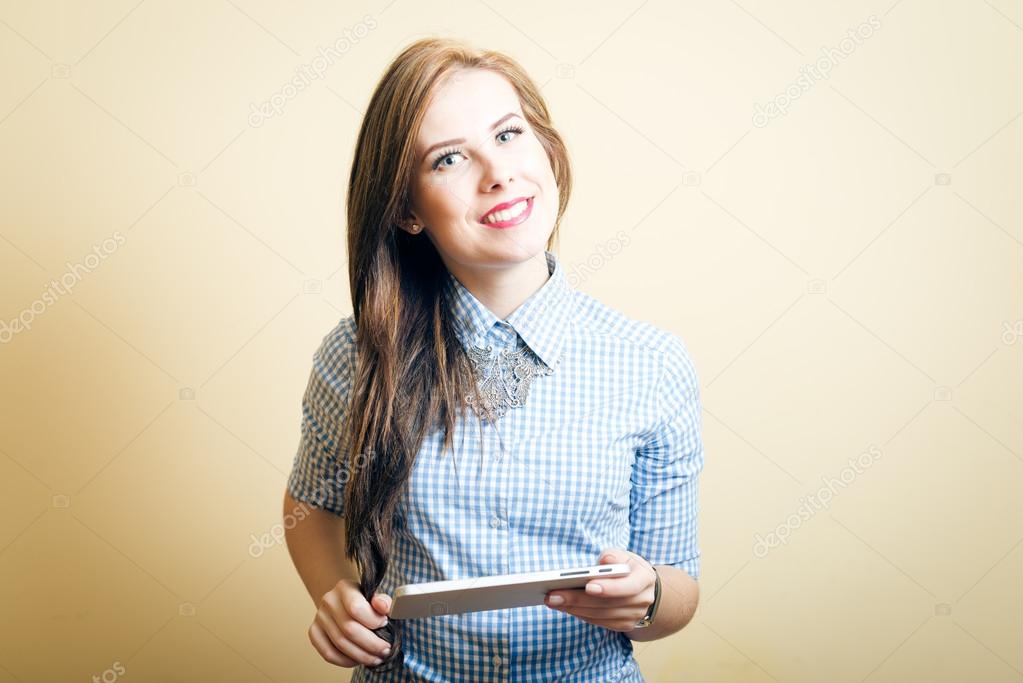 Lady holding tablet pc