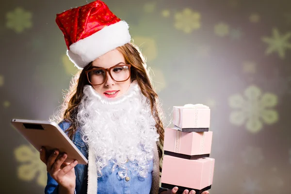 Funny hipster santa girl — Stock Photo, Image