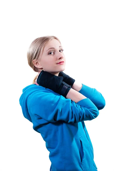 Boks eldivenli genç kadın — Stok fotoğraf