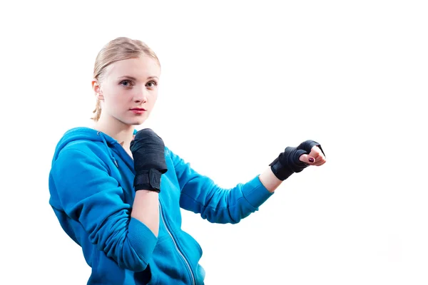 Jente i sportstøy og hansker – stockfoto