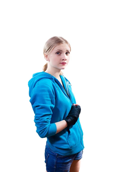 Junge Frau in Boxhandschuhen — Stockfoto