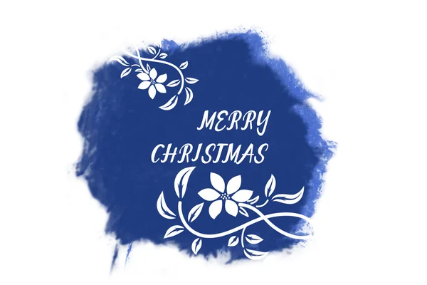 Italic white New Year greetings on bright blue watercolor spot — Stock Photo, Image