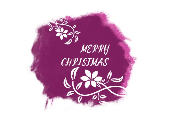 Italic white New Year greetings on bright purple watercolor spot — 스톡 사진