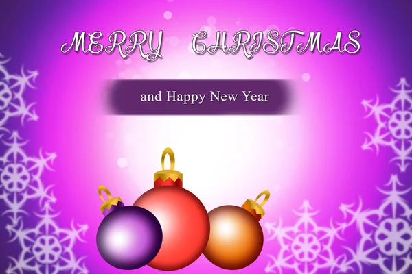 Horizontal pink digital background with white snowflakes and glass balls — Φωτογραφία Αρχείου