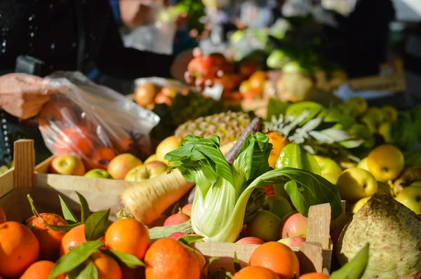 Kool Bok Choy onder groenten en fruit op boerenmarkt — Stockfoto