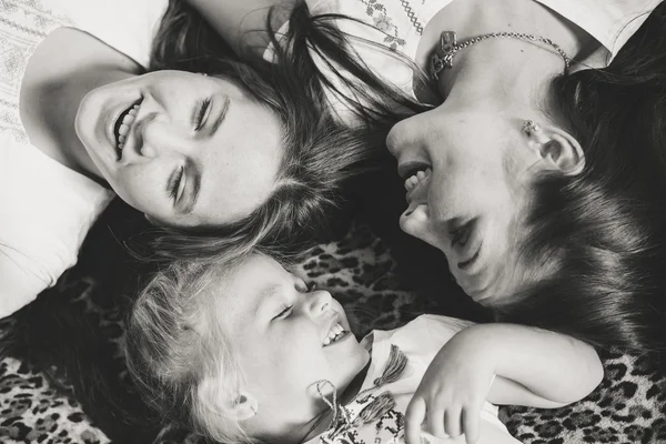 Top view of young sisters girls laughing happily — Stock Photo, Image