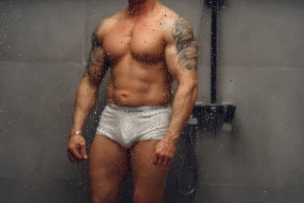 Man Taking Shower Washing Body — Stock Photo, Image