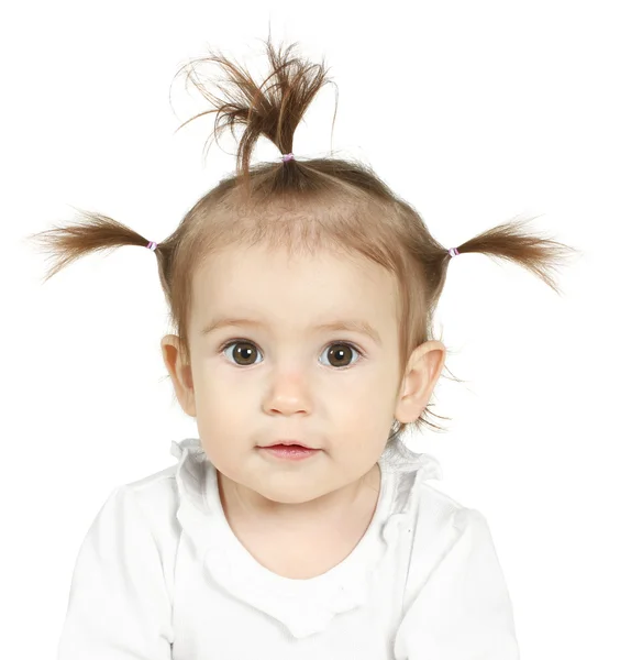 Baby with funny ponytail — Stock Photo, Image