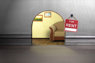 Fare deliği işareti ile duvarındaki kiralamak. Kiralık Ev kavramı