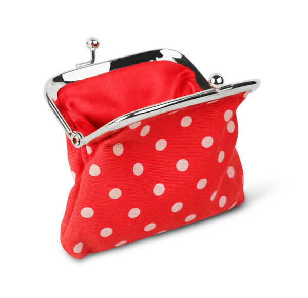 Red open purse, wallet, isolated on white with path