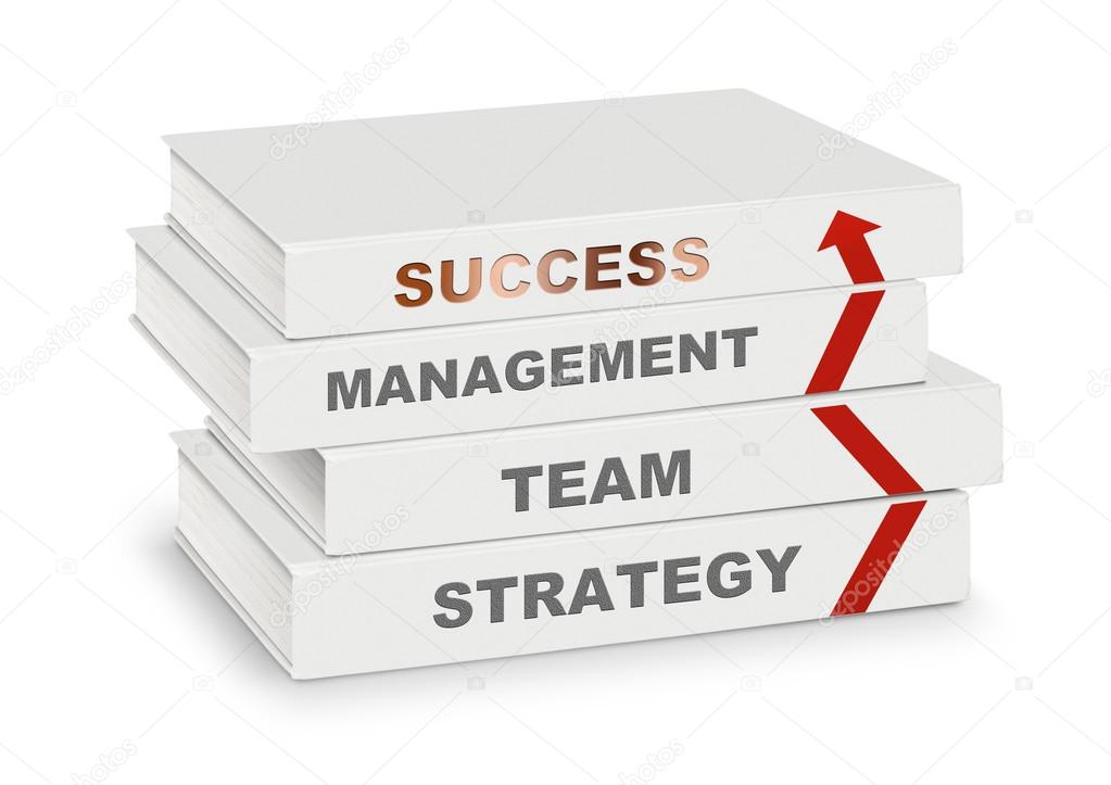 pile of books covered management, team, strategy, success and ar