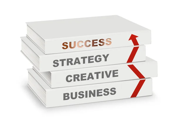 Pilha de livros cobertos estratégia, negócios, criativo, sucesso e — Fotografia de Stock
