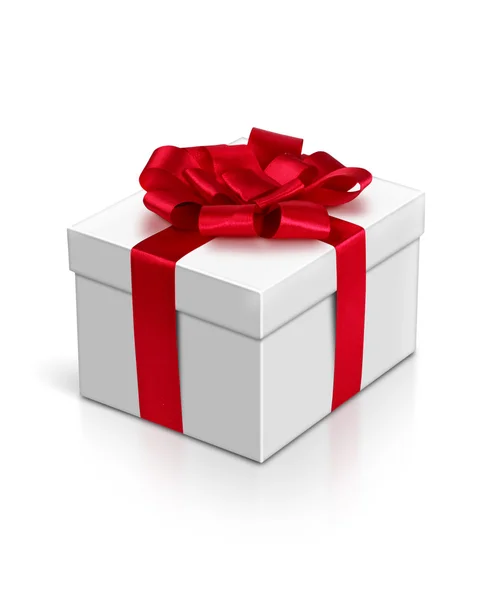 Gift box with red ribbon and bow isolated on white, clipping pat — Stock Photo, Image